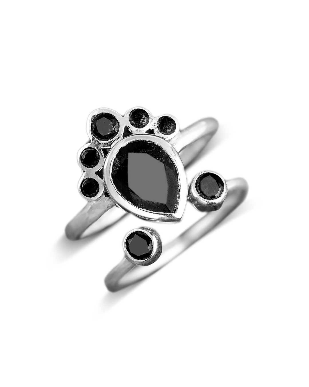 Black Onyx Stackable Ring Set Sterling Silver