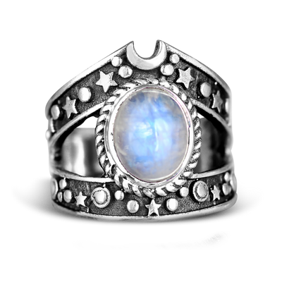 Celestial Moonstone Ring Sterling Silver - Boho Magic