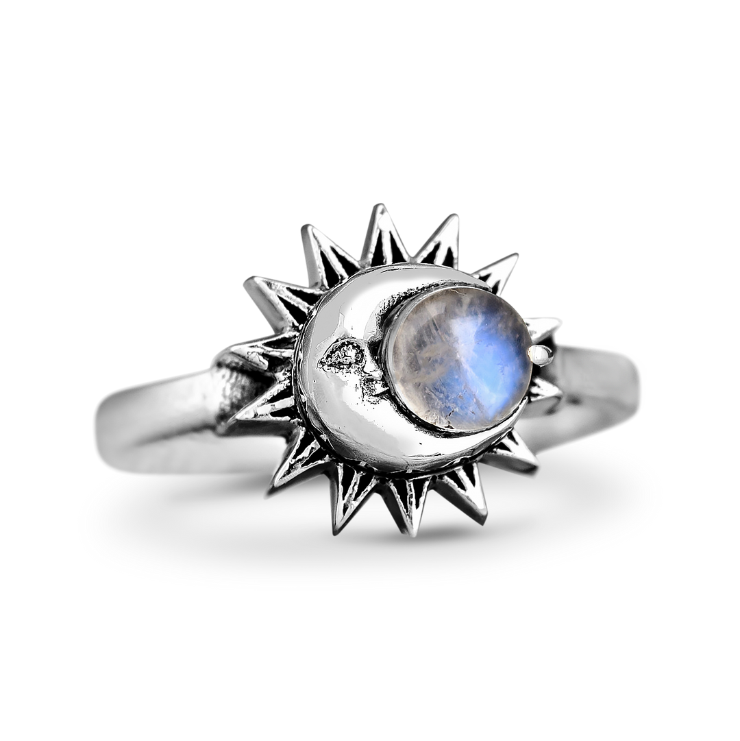 Sun and Moon Moonstone Ring Sterling Silver