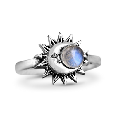 Sun and Moon Moonstone Ring Sterling Silver - Boho Magic