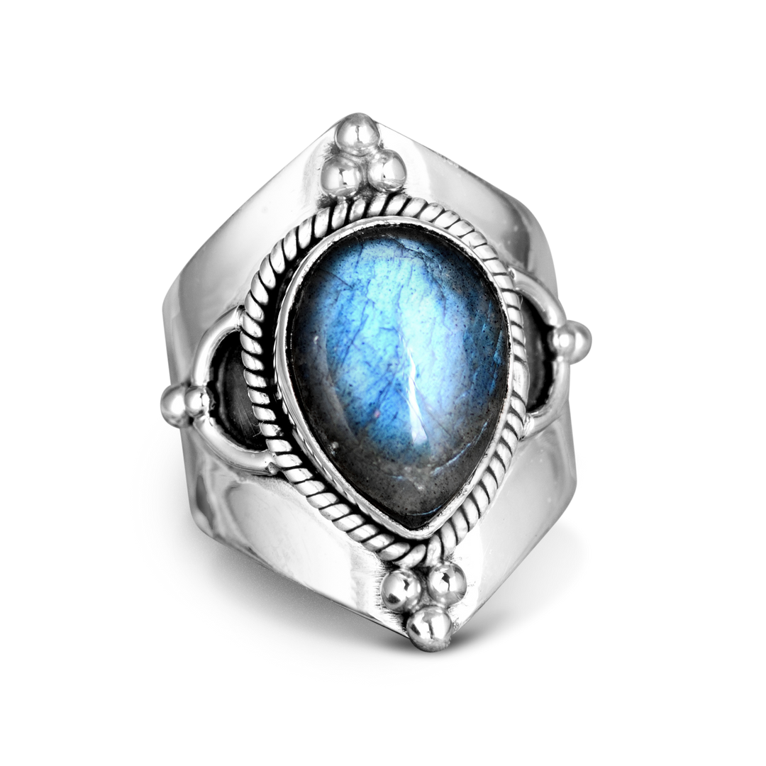 Teardrop Labradorite Ring Sterling Silver