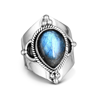 Teardrop Labradorite Ring Sterling Silver - Boho Magic