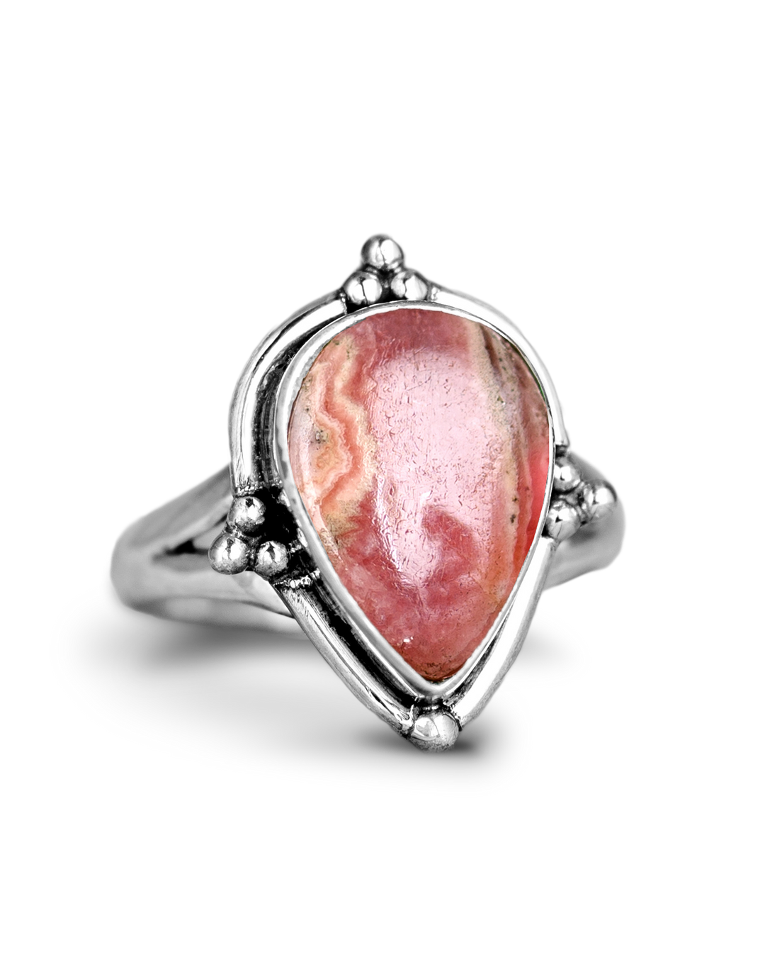 Tropfenförmiger Rhodochrositring aus Sterlingsilber