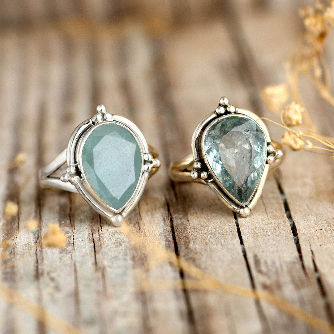 Teardrop Aquamarine Ring Sterling Silver Boho Magic Jewelry Teardrop Aquamarine Ring Sterling Silver Boho Magic Jewelry