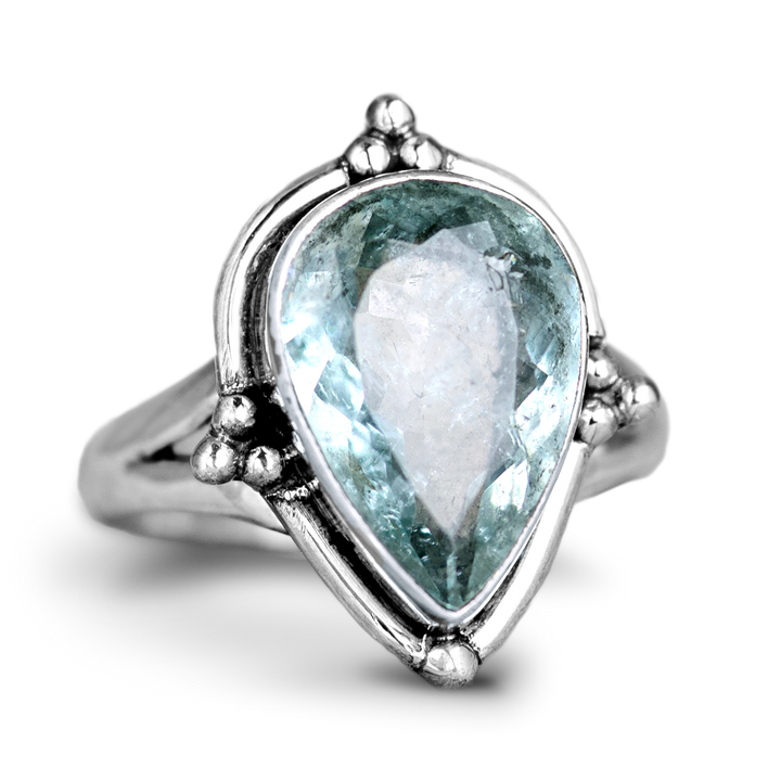 Teardrop Aquamarine Ring Sterling Silver