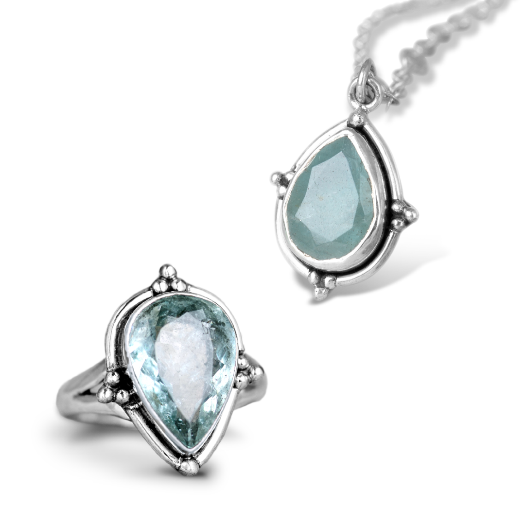 Teardrop Aquamarine Jewelry Set