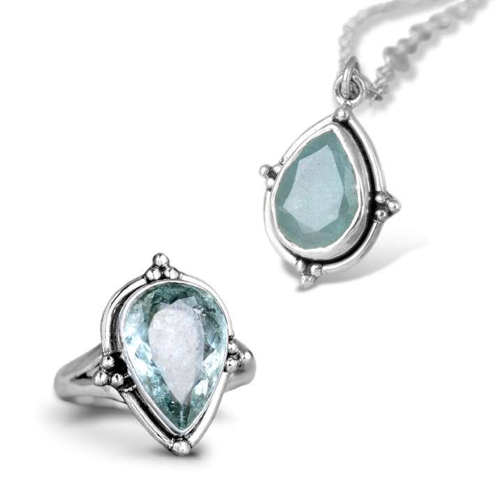 Teardrop Aquamarine Jewelry Set