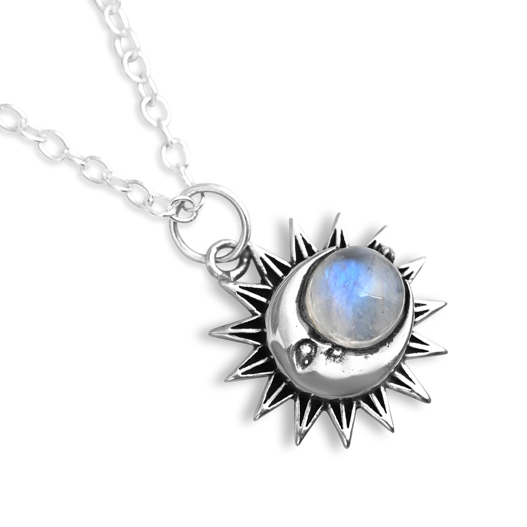 Sun and Moon Necklace with Moonstone Necklace Sterling Silver