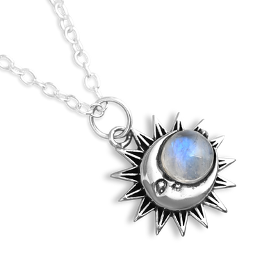 Sun and Moon Necklace with Moonstone Necklace Sterling Silver - Boho Magic