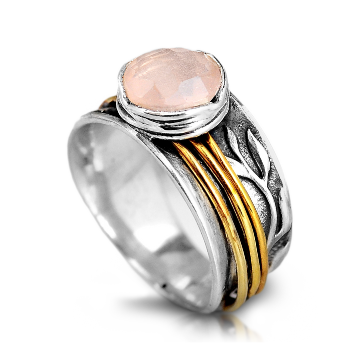 Rose-Quartz Spinner Ring Inspired by Nature Sterling Silver