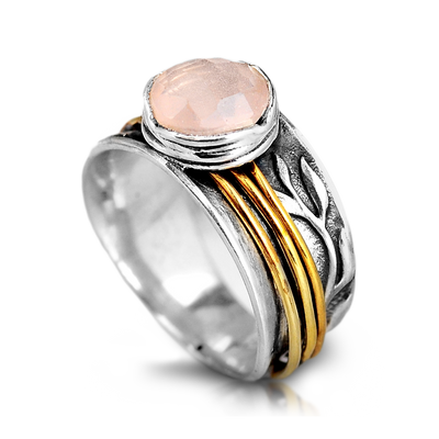 Rose-Quartz Spinner Ring Inspired by Nature Sterling Silver - Boho Magic