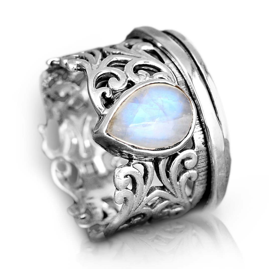 Sterling Silver Spinner Teardrop Moonstone Ring