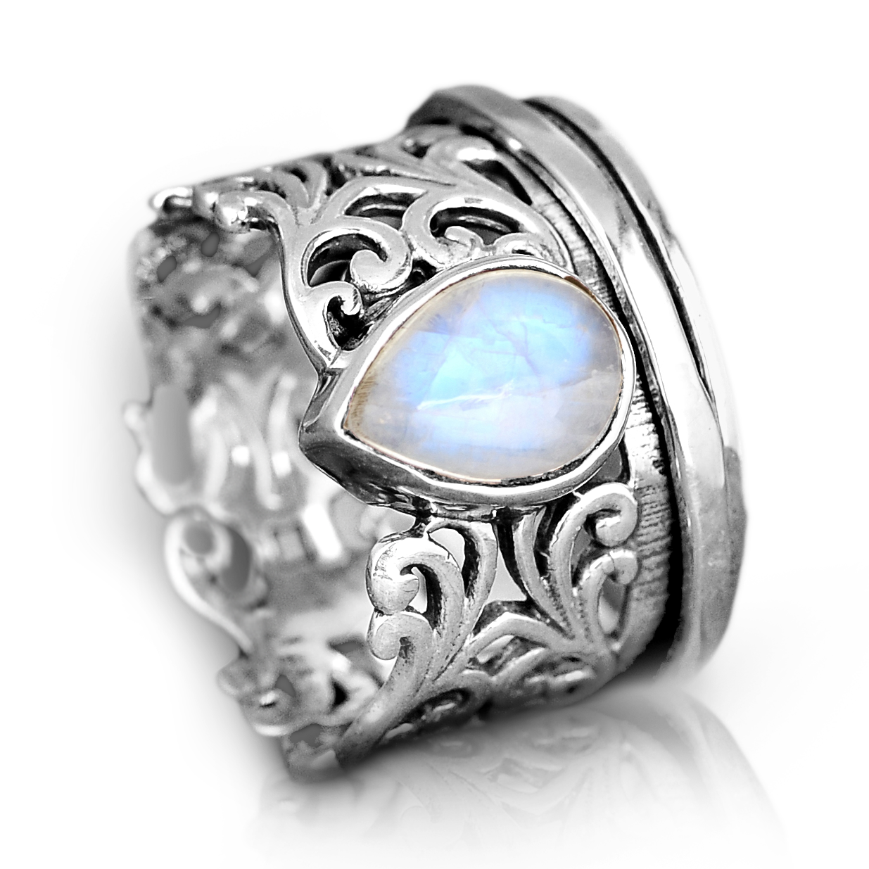 Sterling Silver Spinner Teardrop Moonstone Ring