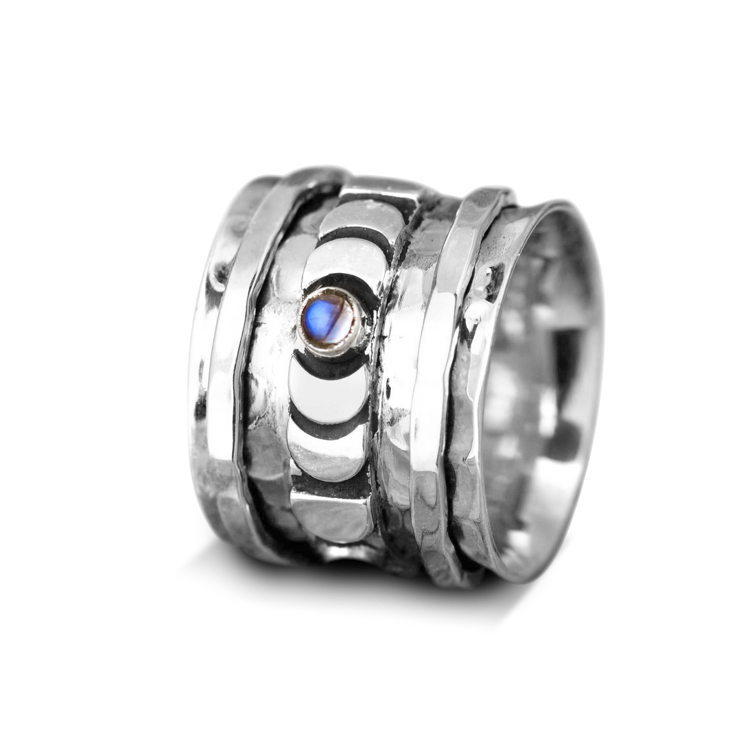 Mondphasen-Fidget-Ring mit Mondstein-Sterlingsilber