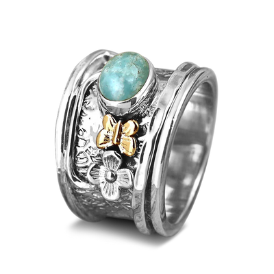 Amazonite Butterfly and Flower Fidget Ring - Boho Magic