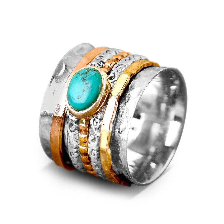 Tri Color Turquoise Fidget Ring Sterling Silver