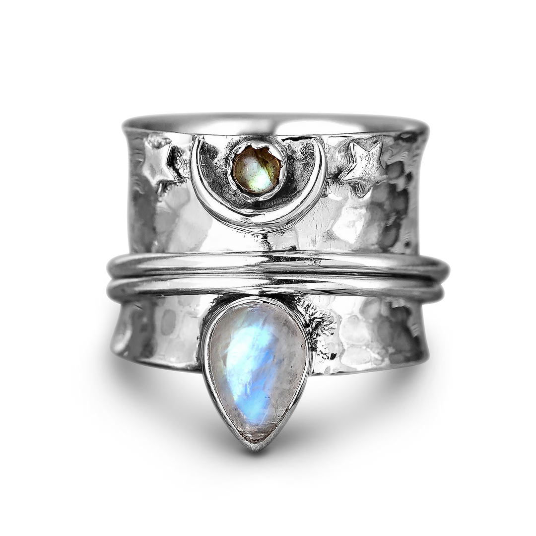 Mondstein Labradorit Fidget Mond Ring Sterling Silber