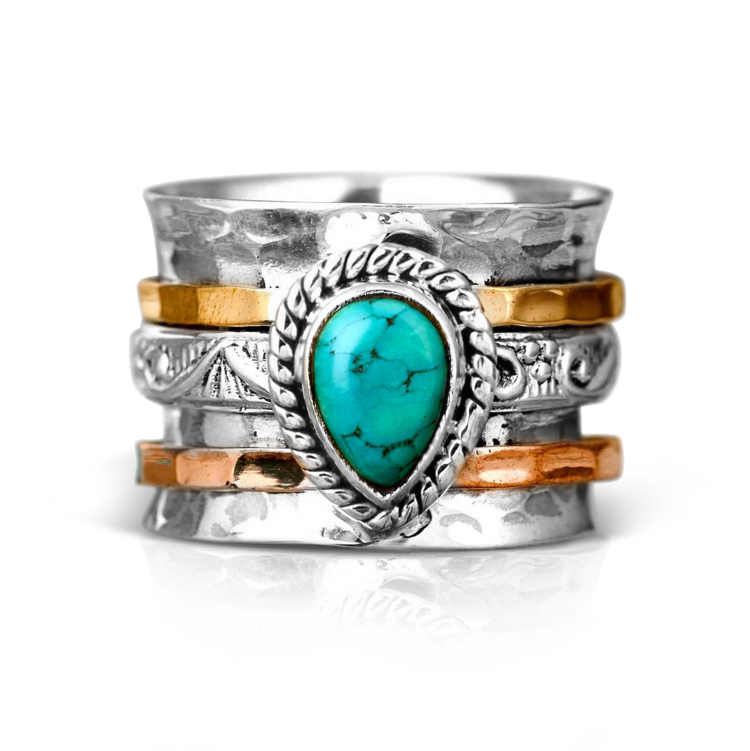 Teardrop Turquoise Fidget Ring Sterling Silver