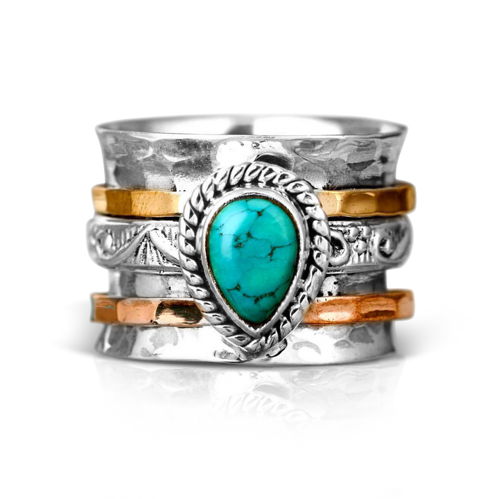 Teardrop Turquoise Fidget Ring Sterling Silver