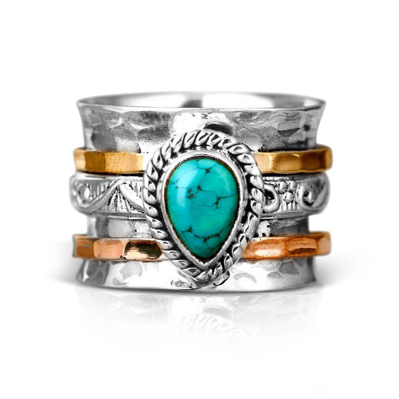 Teardrop Turquoise Fidget Ring Sterling Silver