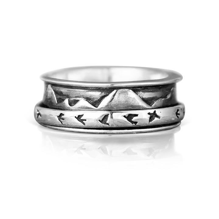 Berge und Vögel Fidget Ring Sterling Silber