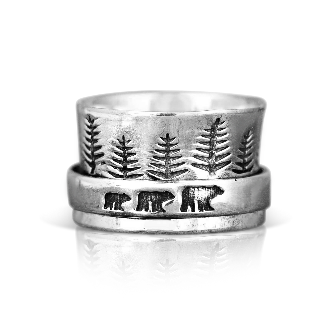 Forest Mama Bär Fidget Ring Sterling Silber