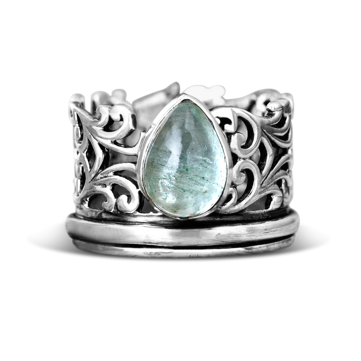 Teardrop Aquamarine Fidget Ring Sterling Silver