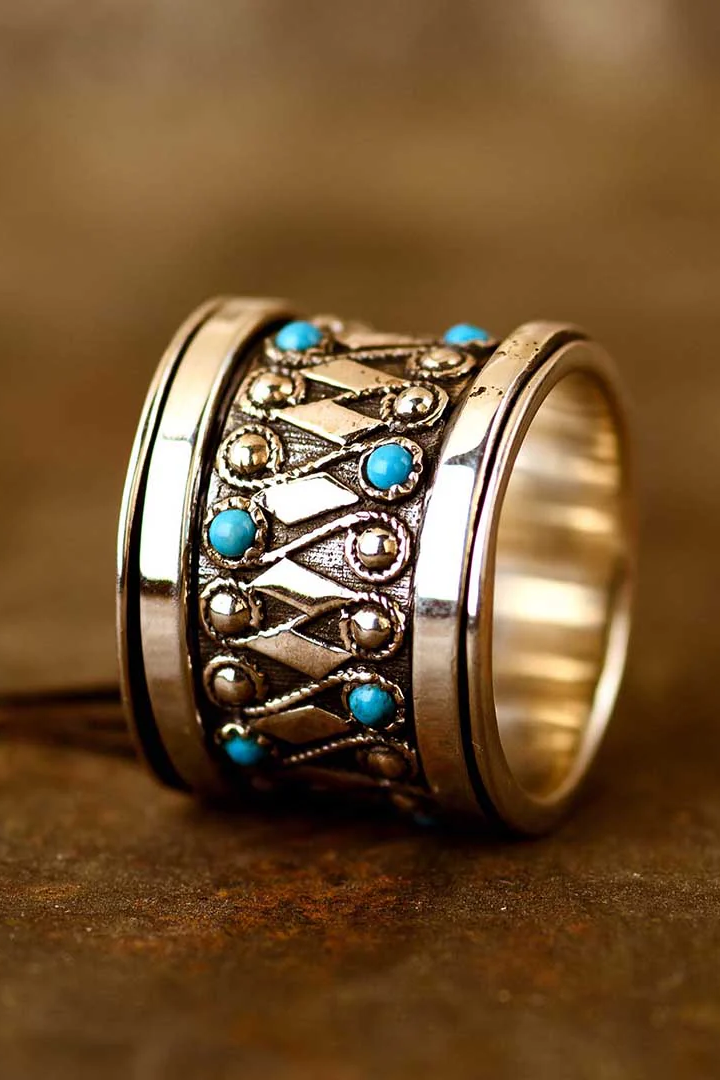 Boho Turquoise Fidget Ring Sterling Silver