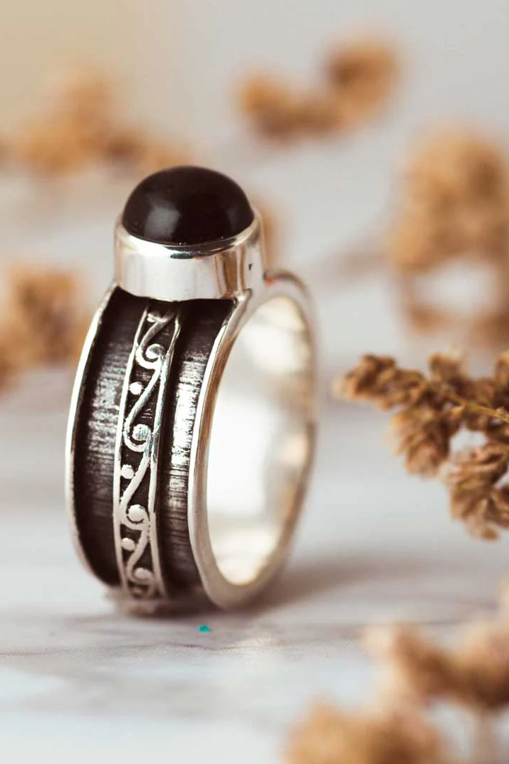 Black Onyx Fidget Ring Sterling Silver