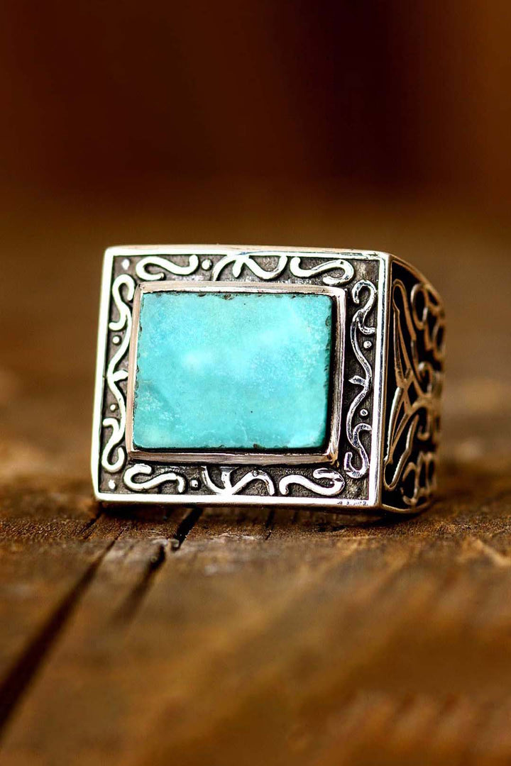 Turquoise Signet Ring for Men Sterling Silver