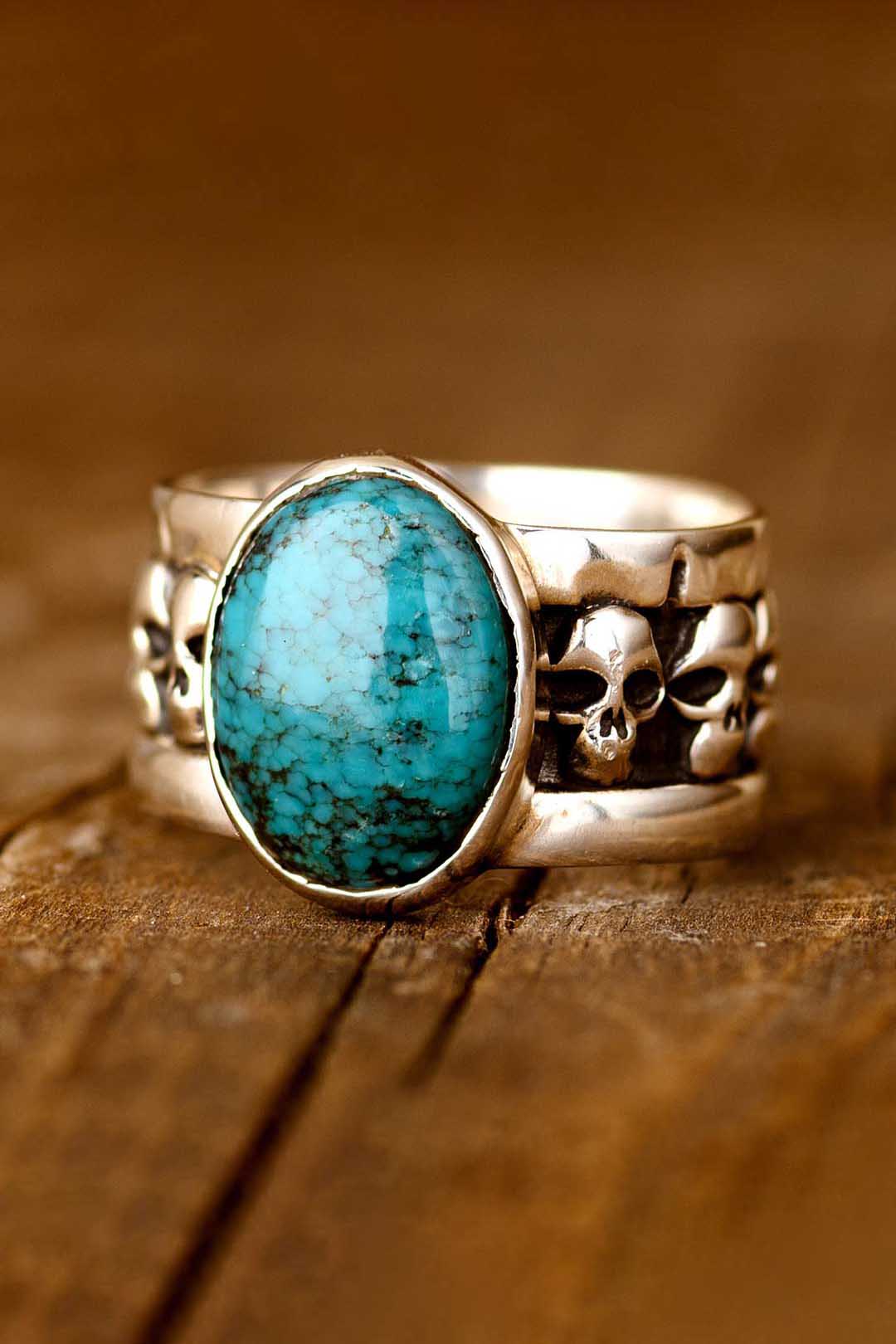 Skulls Turquoise Ring for Men Sterling Silver