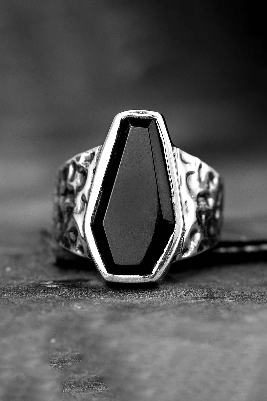 Coffin Black Onyx Ring for Men Sterling Silver