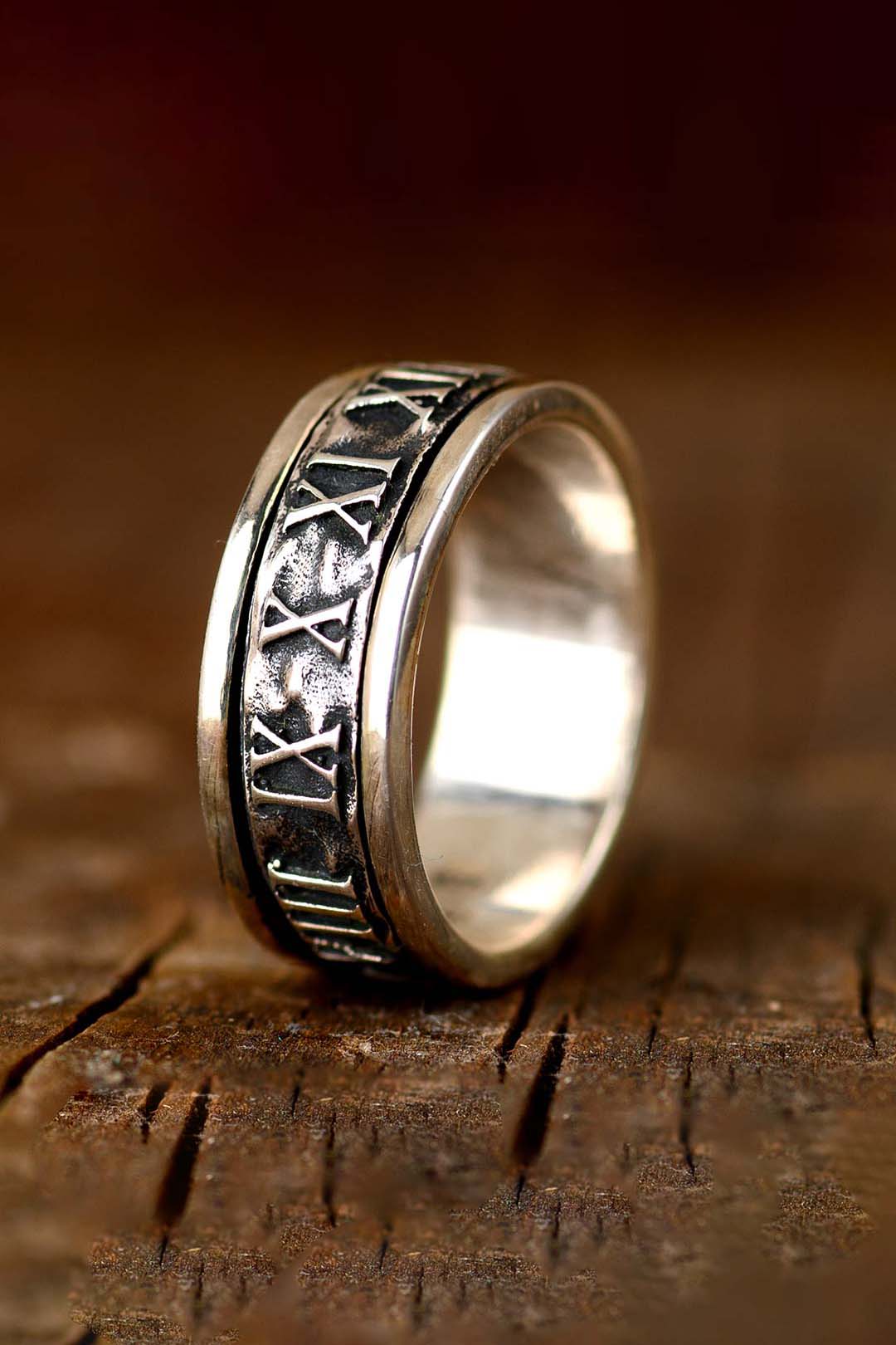 Roman Numeral Fidget Men's Ring Sterling Silver