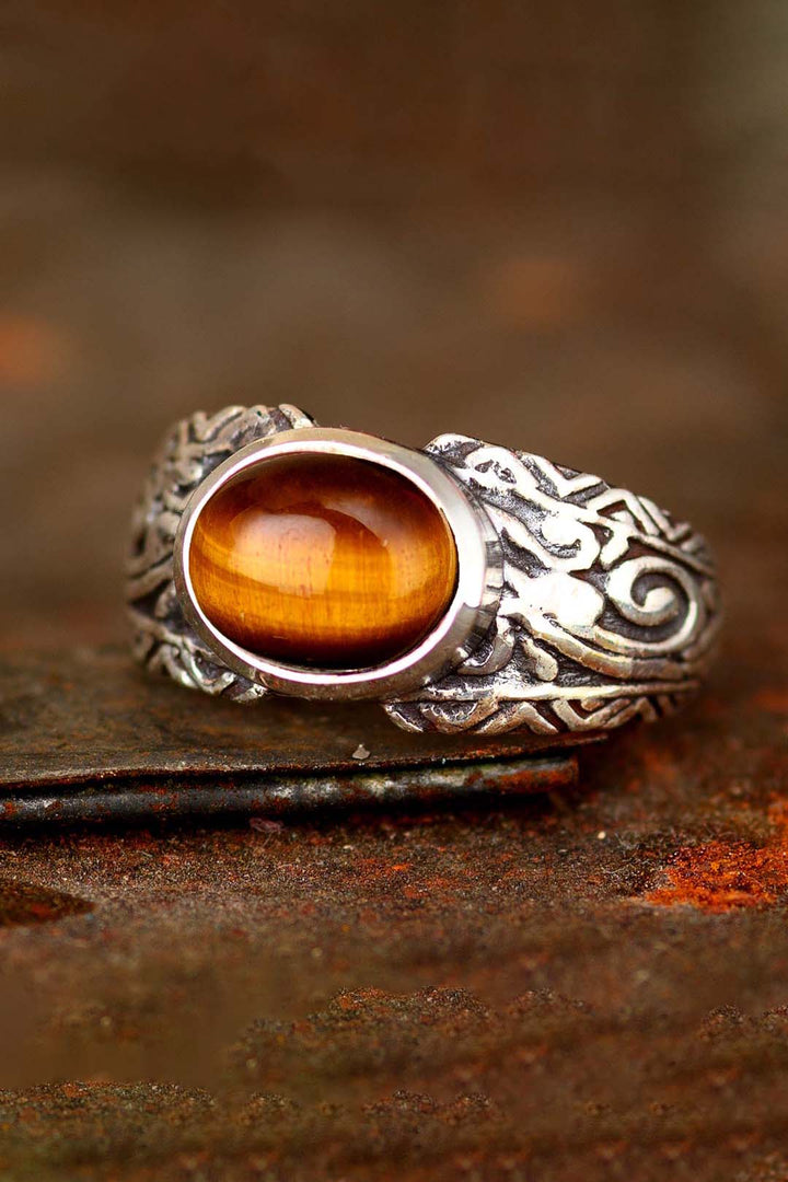 Tiger's Eye Tribals Ring for Men Sterling Silver