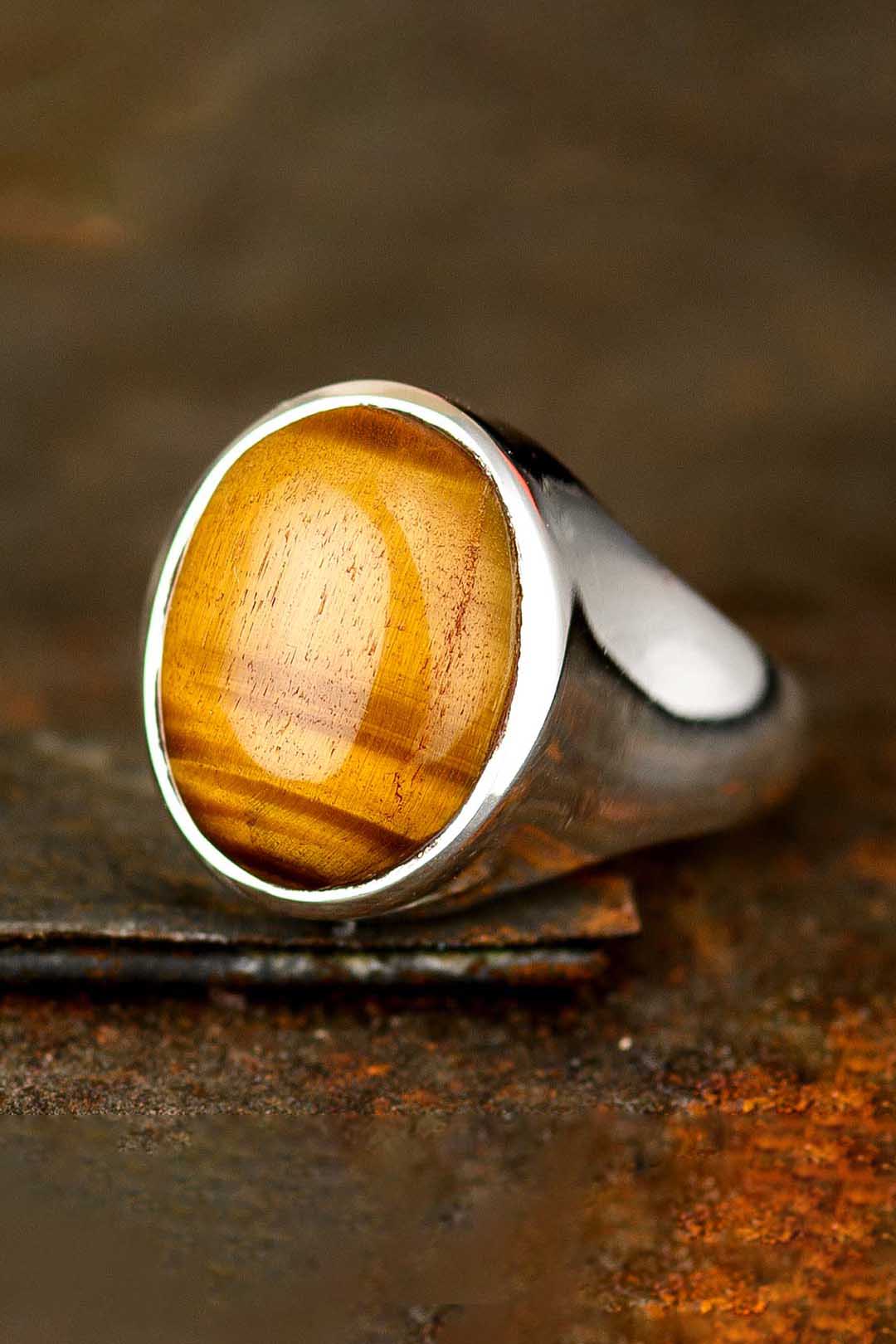 Tiger's Eye Signet Ring for Men Sterling Silver