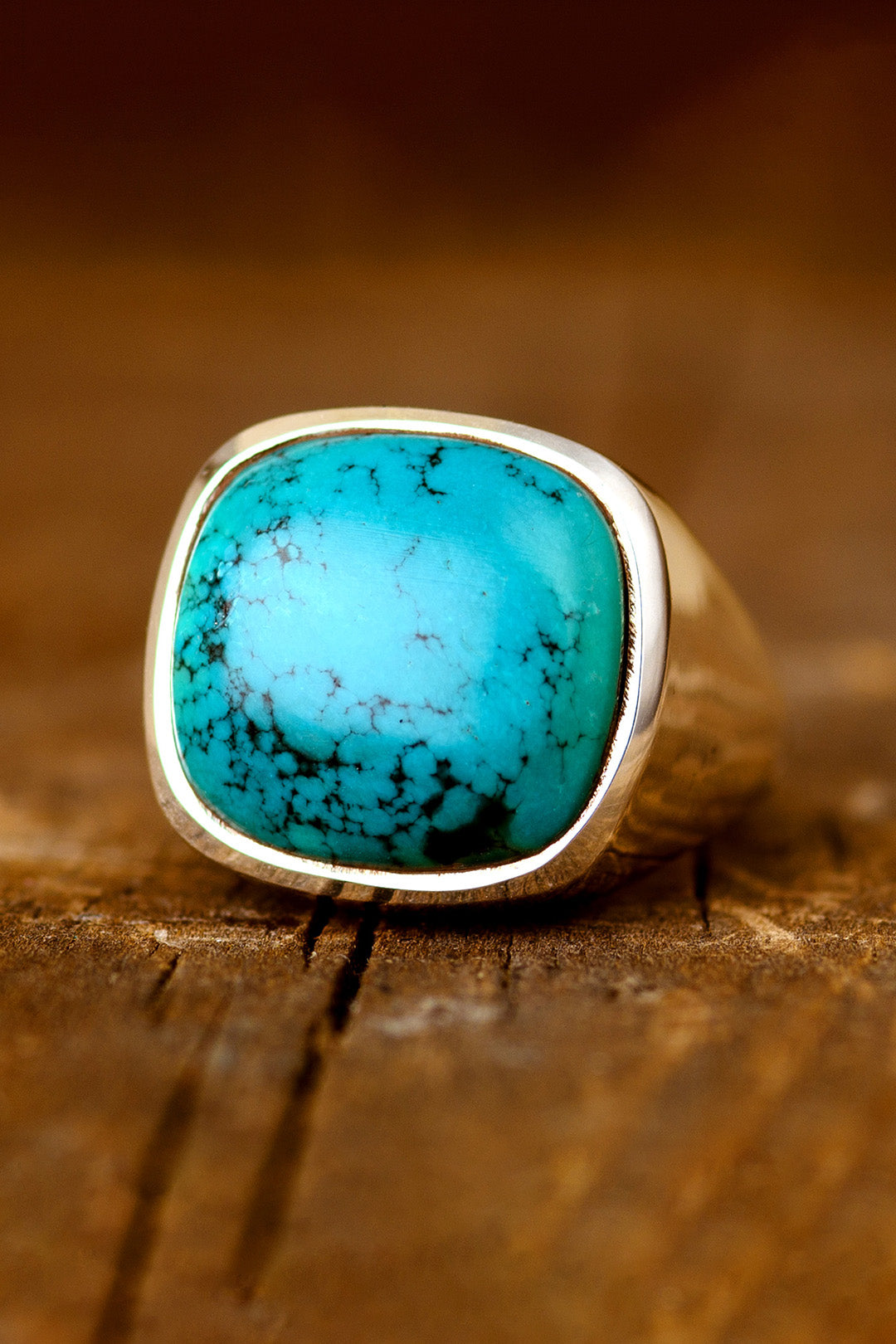 Square Turquoise Signet Ring for Men Sterling Silver