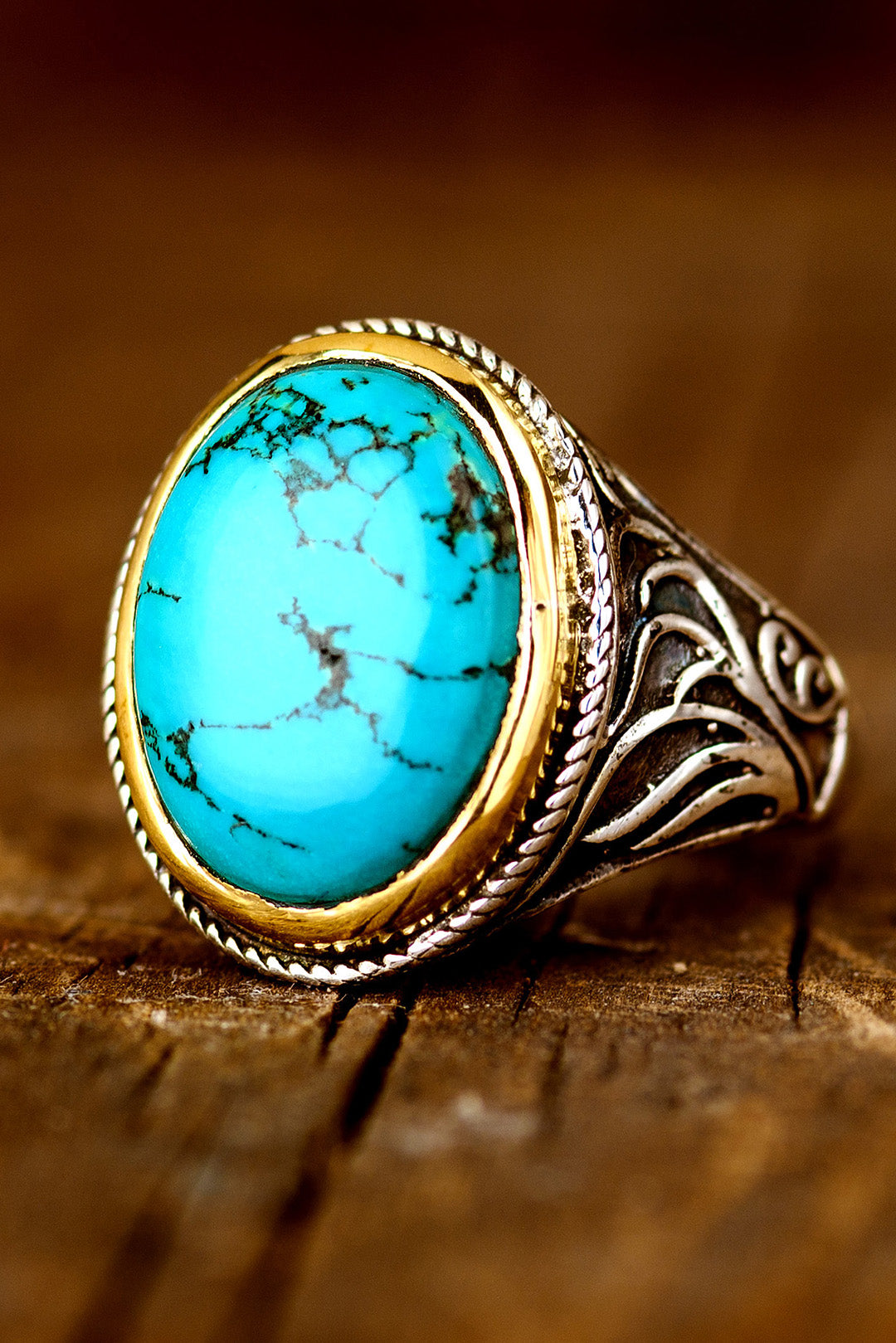 Turquoise Swirls Ring for Men Sterling Silver