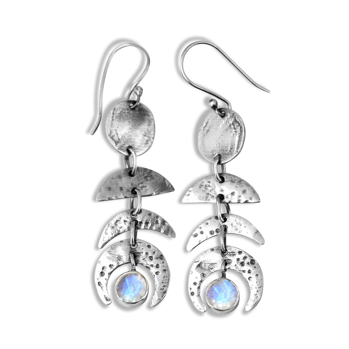 Moon Phase Moonstone Drop Earrings Sterling Silver