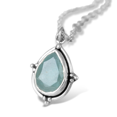 Aquamarine Teardrop Pendant Necklace Sterling Silver - Boho Magic