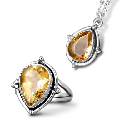 Citrine Teardrop Set - Ring and Necklace - Boho Magic