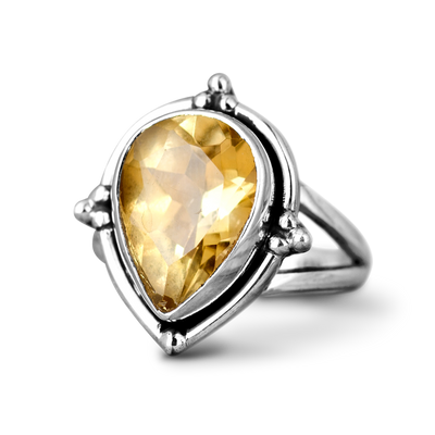 Citrine Teardrop Ring Sterling Silver - Boho Magic