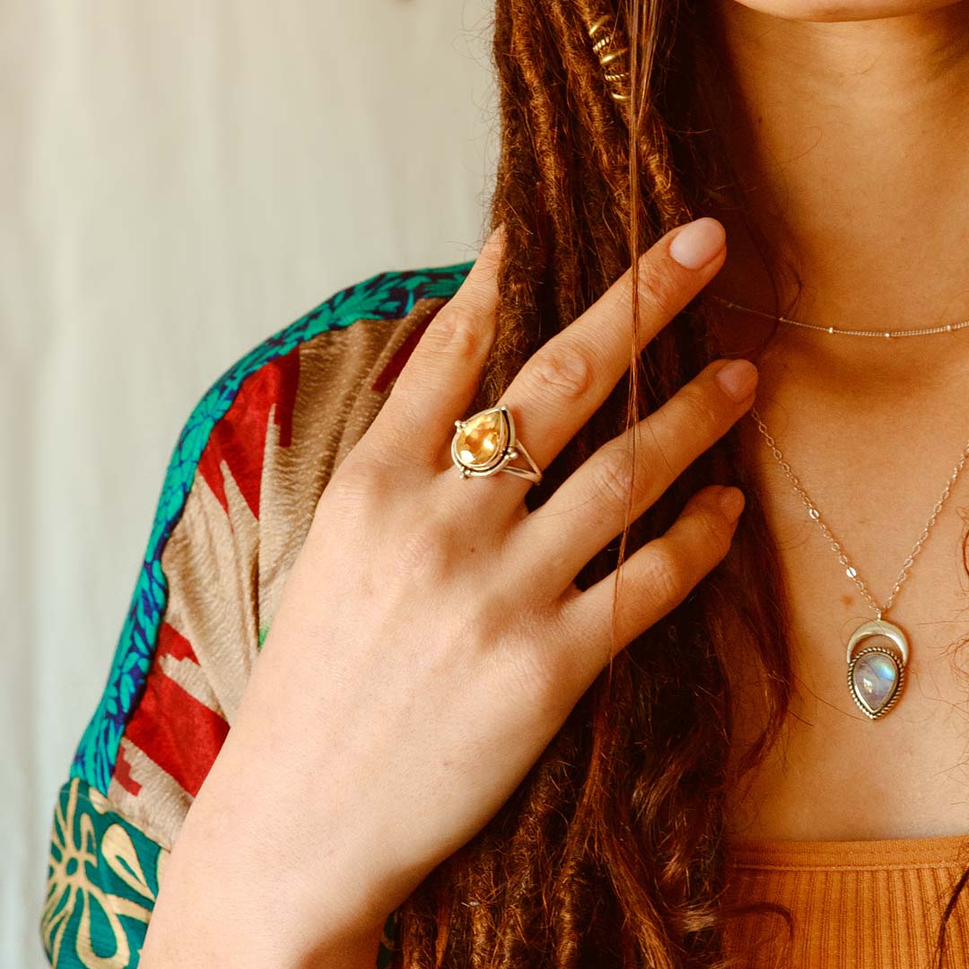 Citrine Teardrop Set - Ring and Necklace