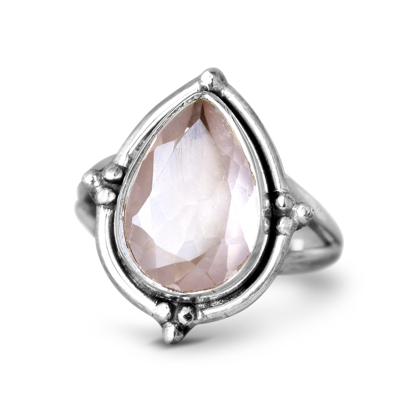 Rose Quartz Teardrop Ring Sterling Silver