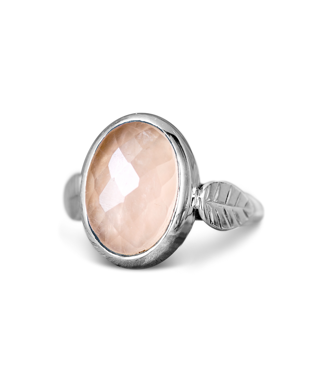 Rose Quartz Leaf Ring Sterling Silver