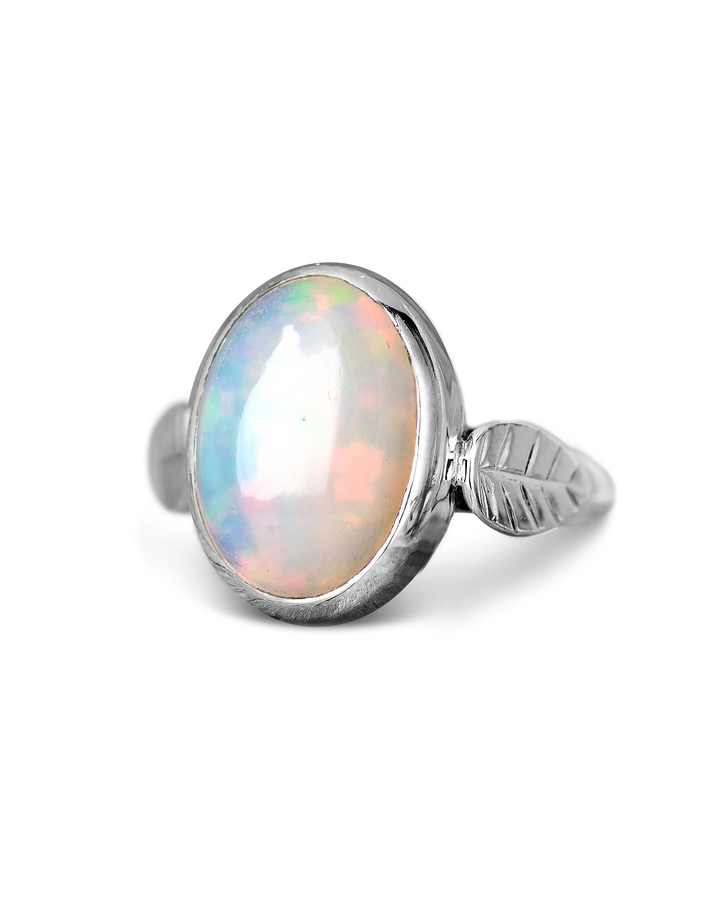 Opal Leaf Ring Sterling Silver