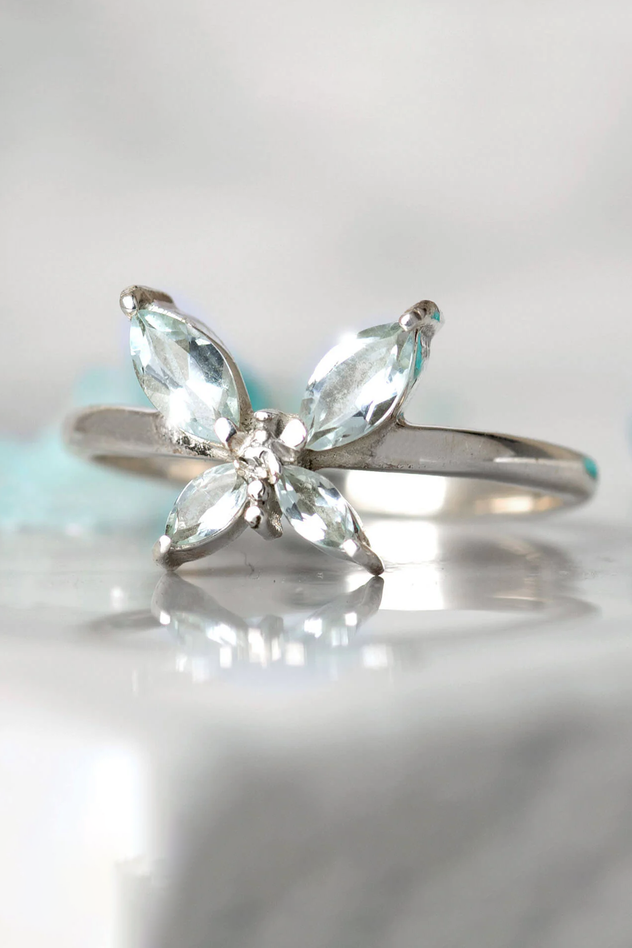 Butterfly Aquamarine Ring Sterling Silver