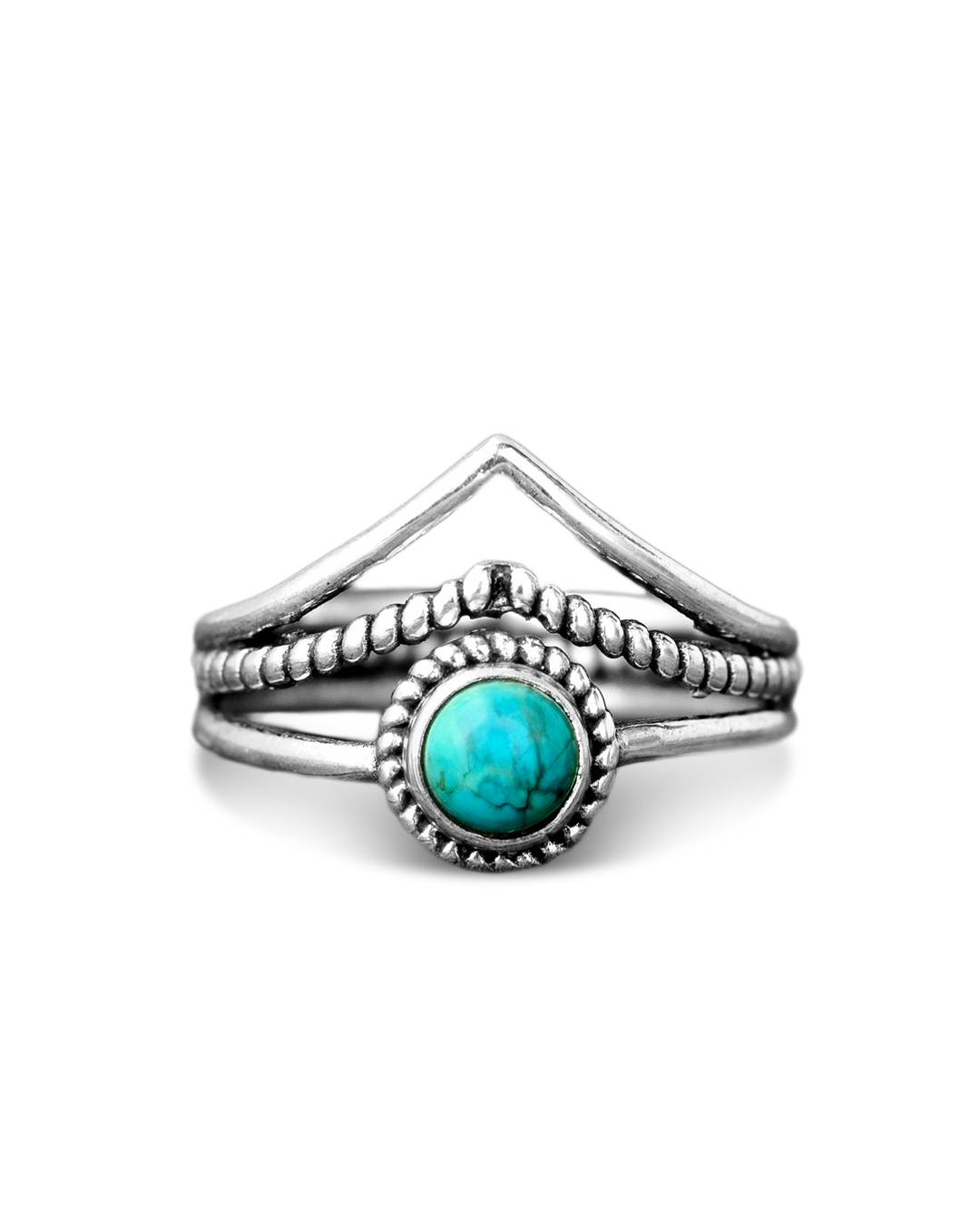 Chevron Turquoise Stone Ring Sterling Silver