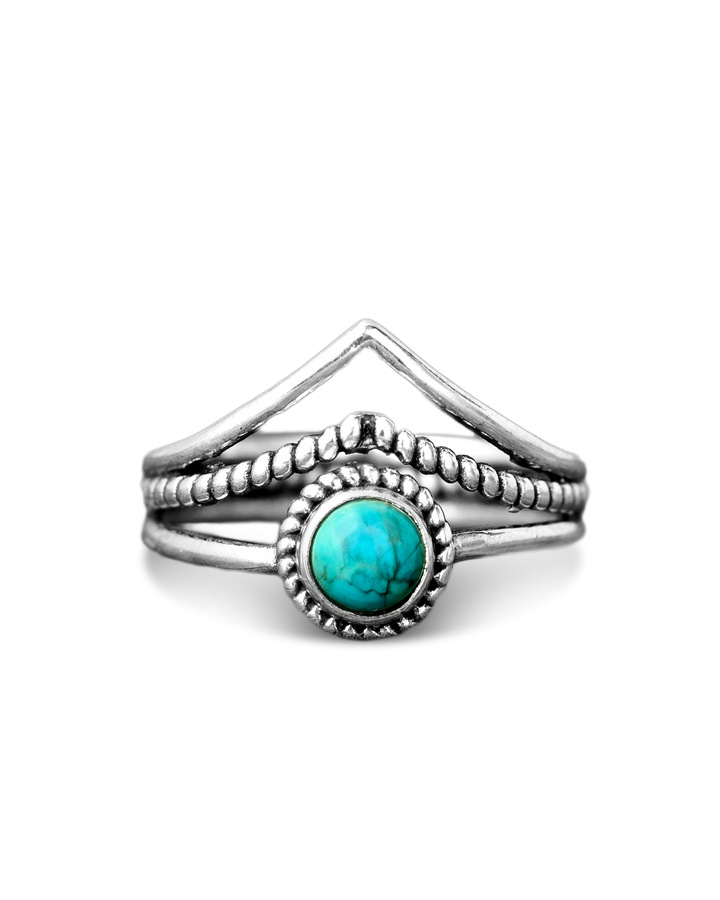 Chevron Turquoise Stone Ring Sterling Silver