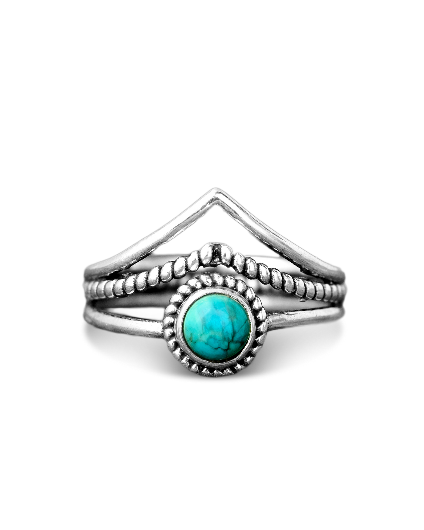 Chevron Turquoise Stone Ring Sterling Silver