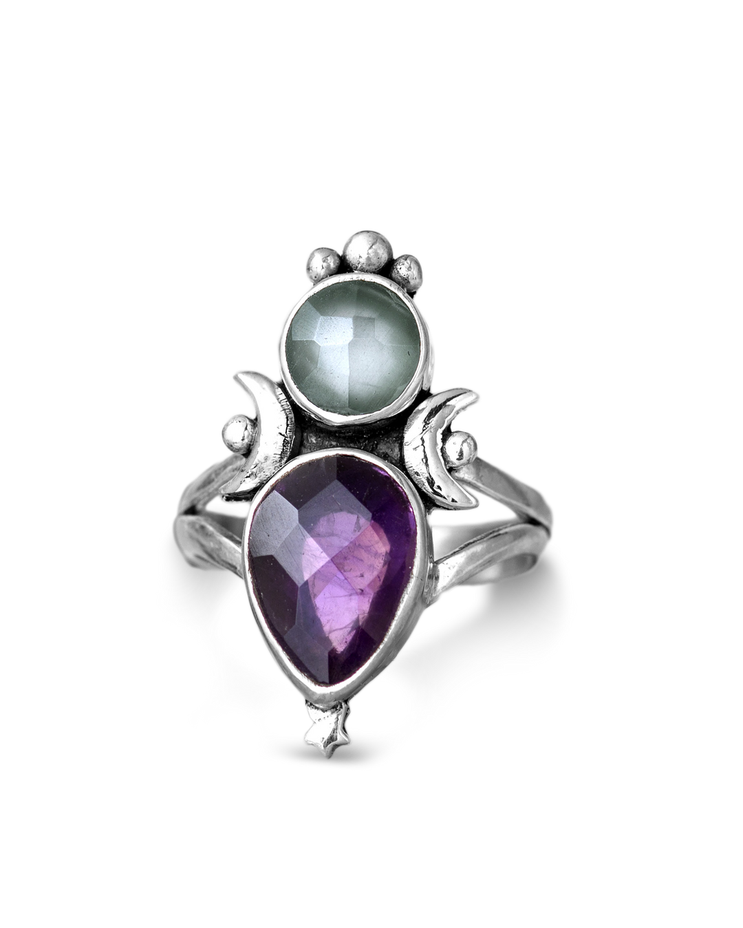 Aquamarin &amp; Amethyst Sterne und Mond Ring